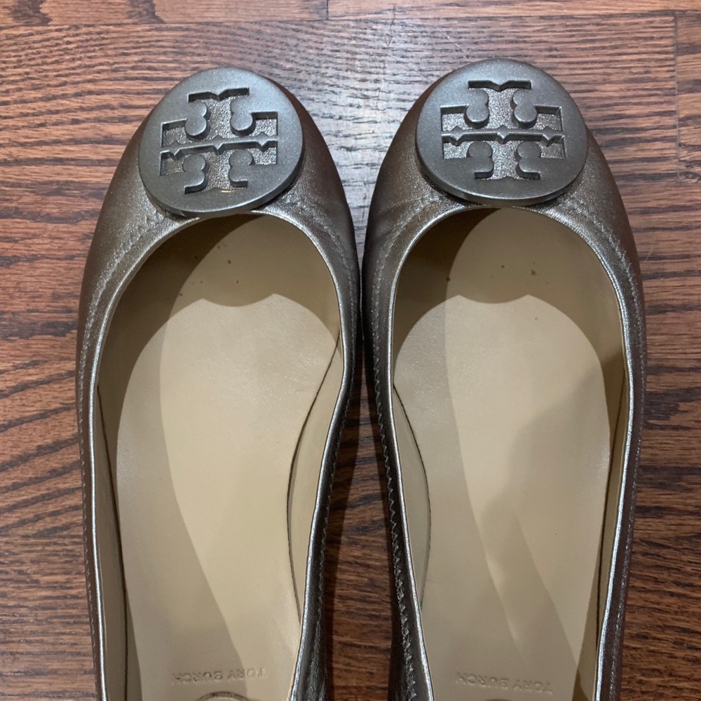 Silver Tory Burch Minnie Travel Ballet Flats